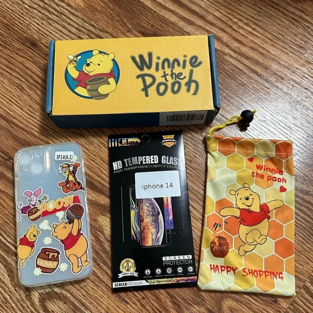 🆕 Winnie The Pooh Cartoon Case for IPhone 14 with HD Screen Protector